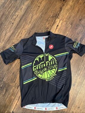 Green Fleet Bicycle Shop Men's Black & Lime Cycling Jersey SZ L
